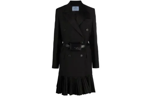 PRADA Long Sleeved Dresses Women's Black Suit Collar Moderate Short