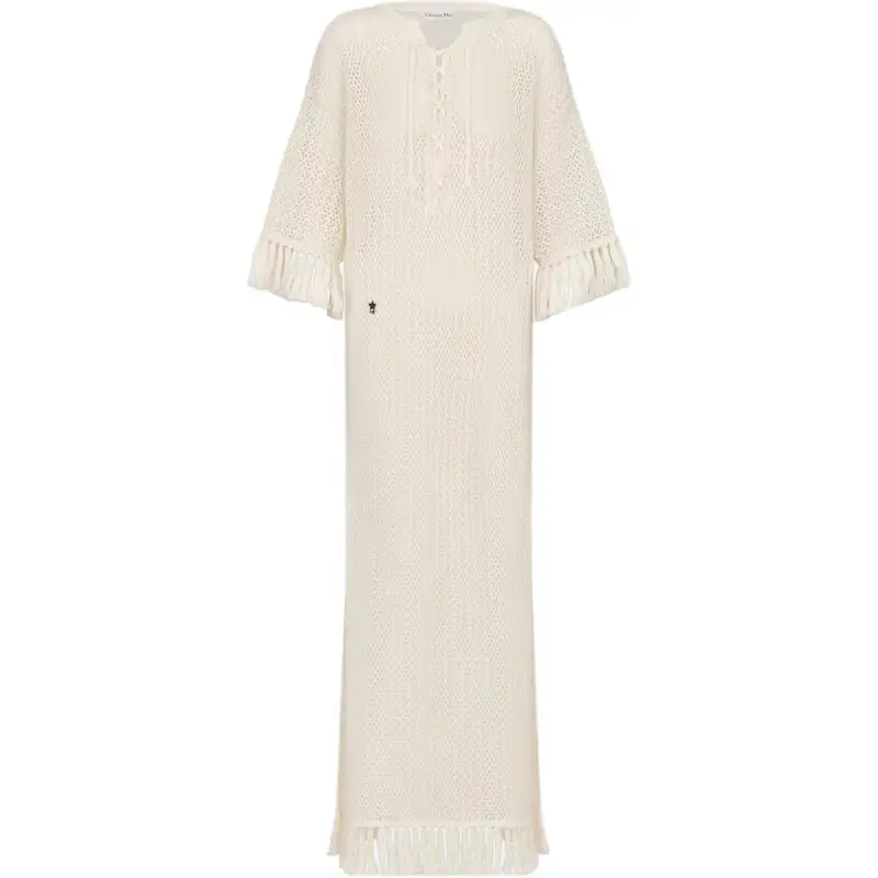 DIOR Logo Embroidered Fringe Detailed Dress