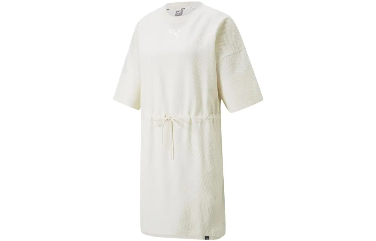 PUMA Short-Sleeved Dresses Women's Beige Crew Neck Moderate Short