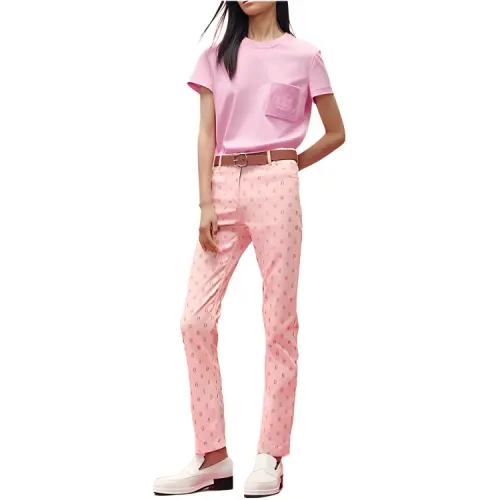 HERMES Casual Pants Women's Pink Moderate Straight Fit Pants