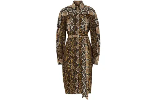 Burberry Silk Animal Print Shirt Dress 'Dark Mustard'