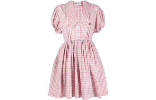 【Previous Season】check-print logo-embroidered shirtdress