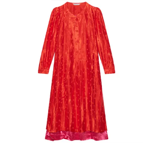 Balenciaga Long Sleeved Dresses Women's Rose Red V Neck Moderate