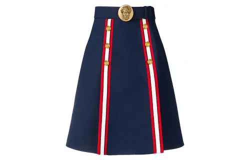 GUCCI Leather Long Skirts Women's Blue Moderate Mid Length A Line Skirt