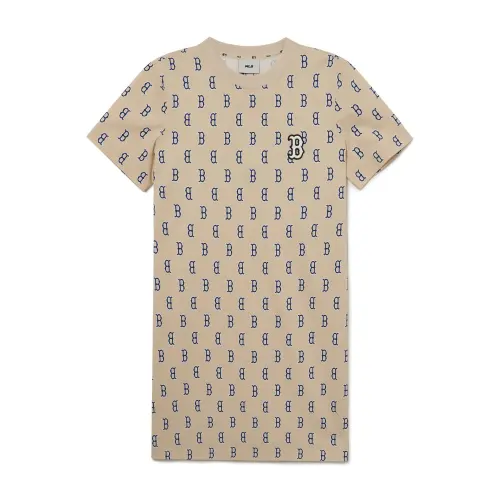 MLB Retro khaki short sleeve dress with a round collar