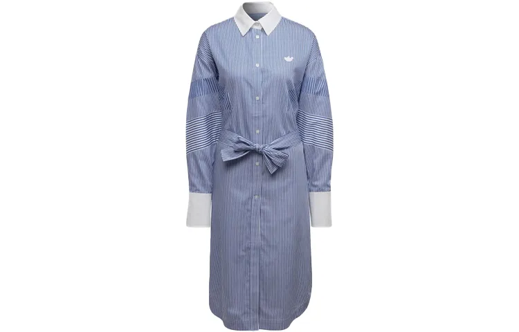 Adidas Originals Blue Version Long-Sleeved Dresses Women's Blue Lapel Moderate Mid-Length