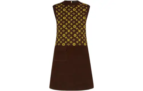 LOUIS VUITTON New Quarterly Products Of LV Sleeveless Dresses Women's Coffee Crew Neck Moderate