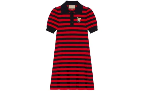 【Previous Season】cat-embroidered striped polo dress