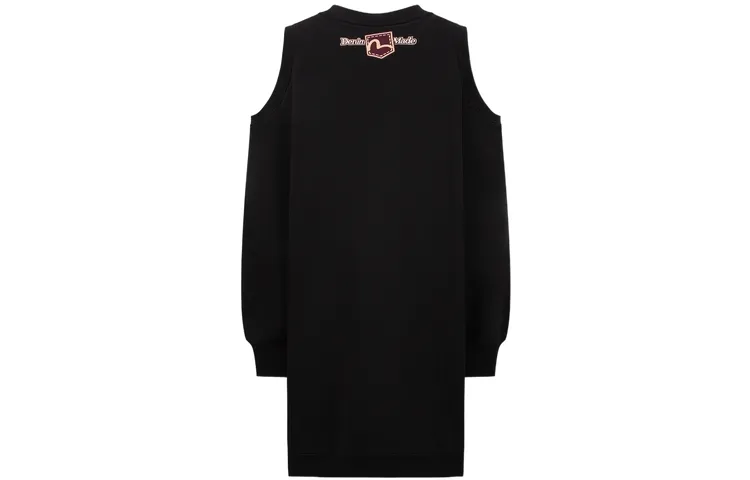 EVISU Slip Dresses Women's Black Crew Neck Moderate Mid Length