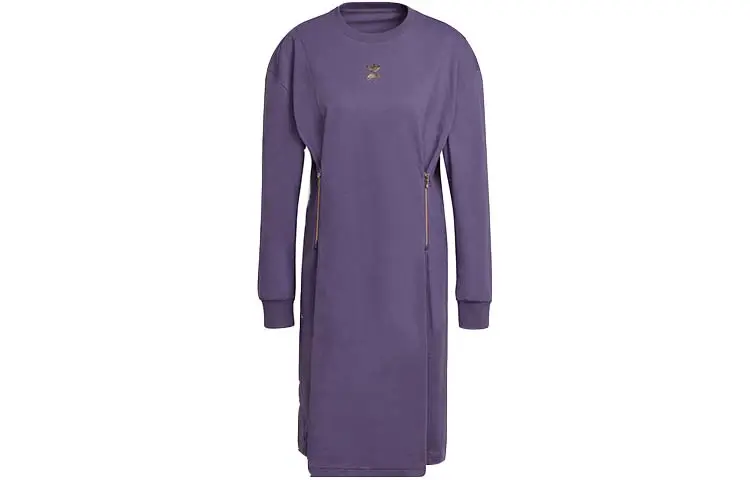 Adidas Originals Long Sleeved Dresses Women's Purple Crew Neck Moderate Mid Length