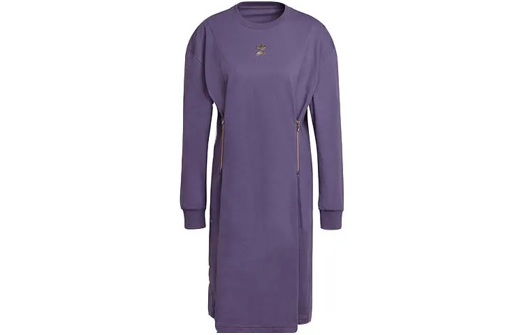 Adidas Originals Long-Sleeved Dresses Women's Purple Crew Neck Moderate Mid-Length