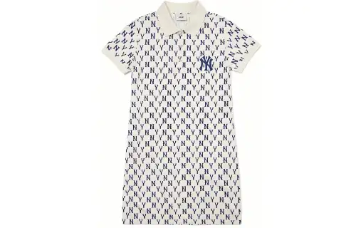 MLB Base breathable creamy short sleeve dress for leisure, with your logo imprint, loose straight fit, polo collar