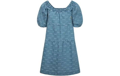 EVISU Dress Women's Denim Blue All Over Print