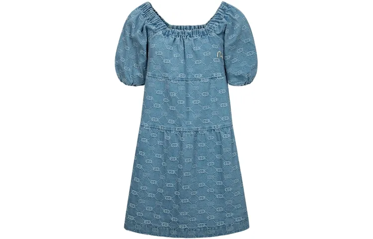 EVISU Dress Women's Denim Blue All Over Print