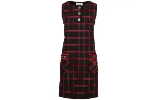 GUCCI Sleeveless Dresses Women's Black Red Crew Neck Moderate Short
