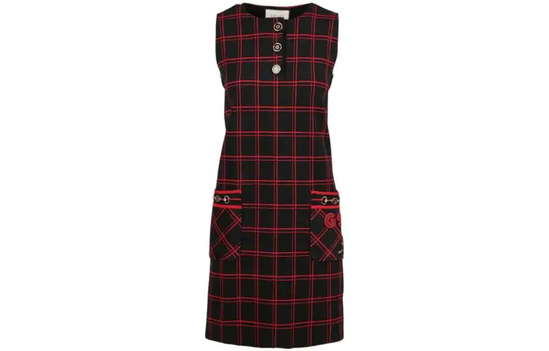 GUCCI Sleeveless Dresses Women's Black Red Crew Neck Moderate Short