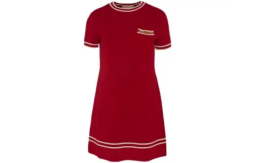 GUCCI Short Sleeved Dresses Women's Red Crew Neck Moderate Mid Length