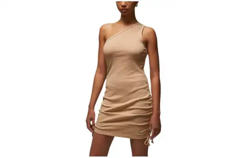 Jordan Slip Dresses Women's Khaki Asymmetrical Collar Moderate Mid Length