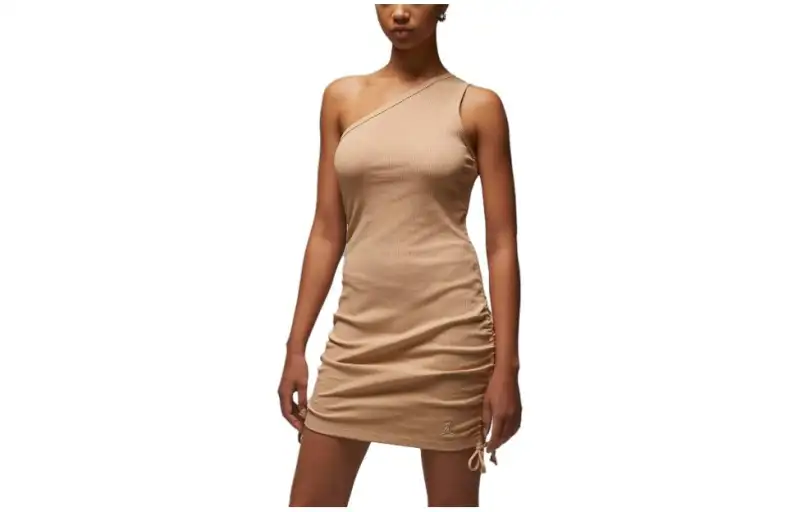 Jordan Slip Dresses Women's Khaki Asymmetrical Collar Moderate Mid Length