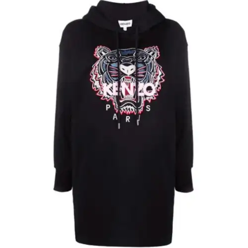 KENZO Long Sleeved Dresses Women's Black Hooded Moderate Short