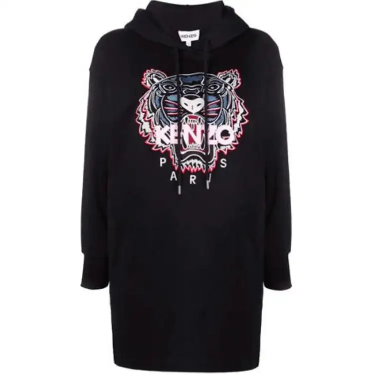 KENZO Long Sleeved Dresses Women's Black Hooded Moderate Short