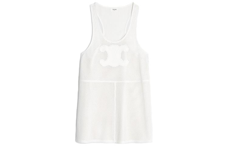 CELINE Sleeveless Dresses Women's Neon White Crew Neck Moderate Short
