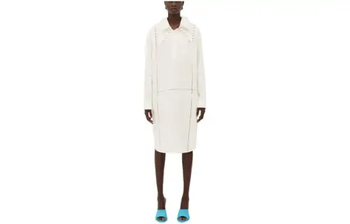 Bottega Veneta English Embroidery Linen Dress Long Sleeved Dress Women's White