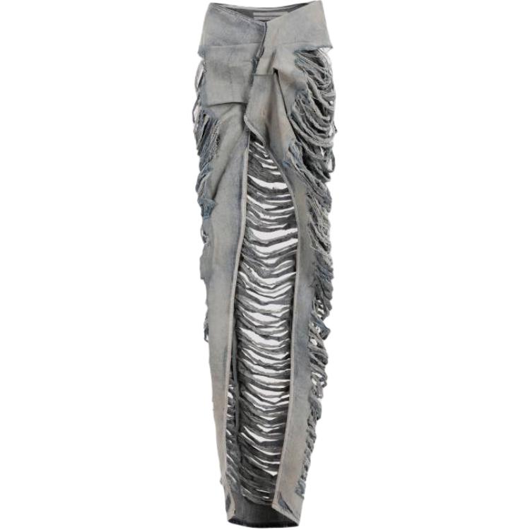 Rick Owens Distressed Midi Denim Skirt