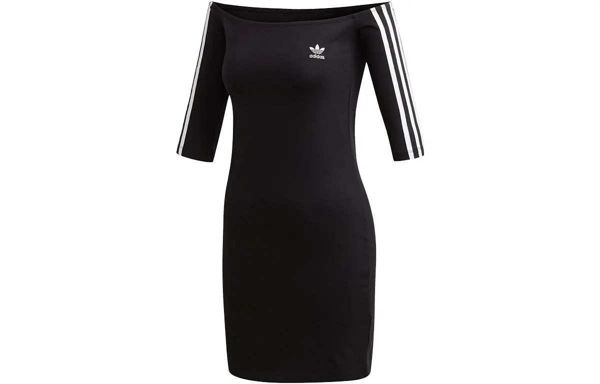 Adidas Originals The Baddie Edit Short-Sleeved Dresses Women's Black Boat-neck Moderate Short