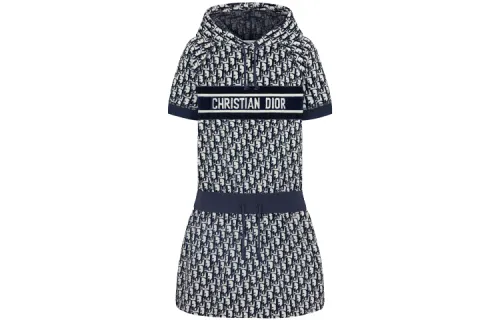 DIOR Quarterly New Products Short Sleeved Dresses Women's Navy Hooded Moderate Short