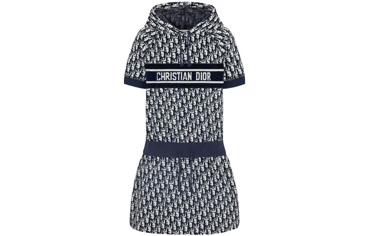 DIOR Quarterly New Products Short Sleeved Dresses Women's Navy Hooded Moderate Short