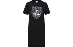 KENZO Classic Tiger Head Short Sleeved Dresses Women's Black Crew Neck Moderate Short