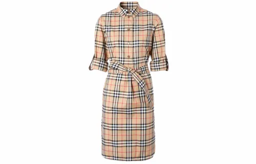 Burberry Vintage Checked Tie Waist Shirt Dress