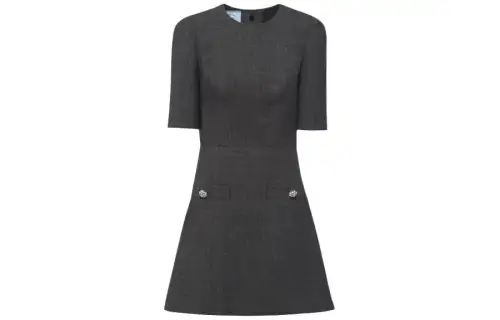 PRADA Button embellished Virgin Wool Mini Dress