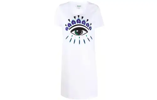 KENZO Short Sleeved Dresses Women's White Crew Neck Moderate