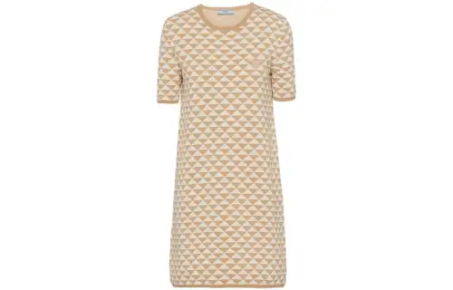 PRADA Short Sleeved Dresses Women's Beige Crew Neck Moderate Short