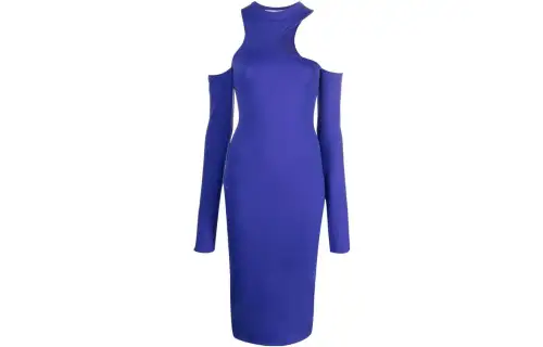 OFF-WHITE Asymmetric Long-sleeve Midi Dress