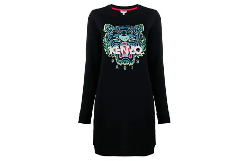 KENZO Long Sleeved Dresses Women's Black Crew Neck Moderate