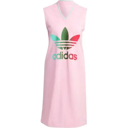 Adidas Originals SS23 Adicolor 70s Sleeveless Dresses Women's Pink V Neck Moderate Mid Length