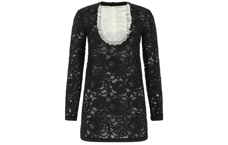 SAINT LAURENT Frill Detail Lace Dress