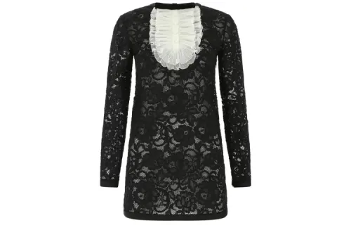 SAINT LAURENT Frill Detail Lace Dress