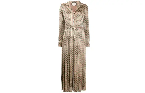 GUCCI Long Sleeved Dresses Women's Brown V Neck Moderate