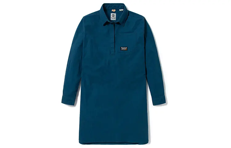 Timberland Long Sleeved Dresses Women's Blue Lapel Moderate Mid Length