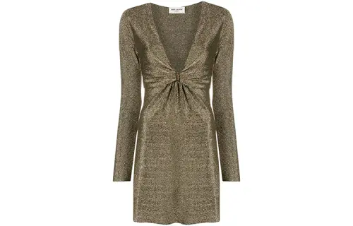 SAINT LAURENT FW21 Long Sleeved Dress Women's Champagne