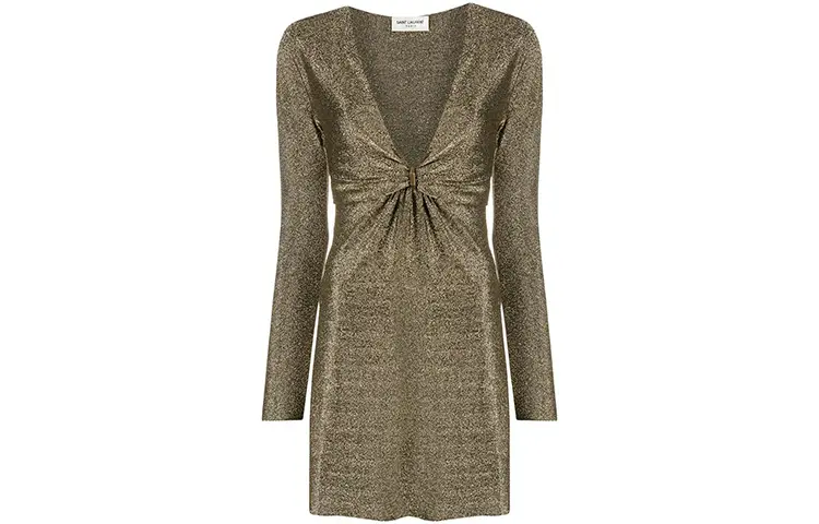 SAINT LAURENT FW21 Long Sleeved Dress Women's Champagne