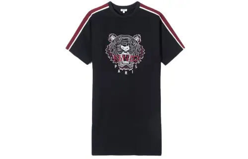 KENZO Short Sleeved Dresses Women's Black Crew Neck Moderate Short