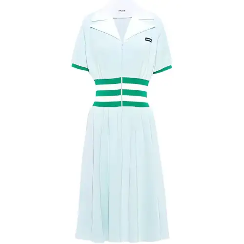 MIU MIU Short Sleeved Dresses Women's Green V Neck Moderate Long
