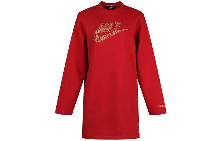Nike Women's Logo Print Long-Sleeve Dress Red