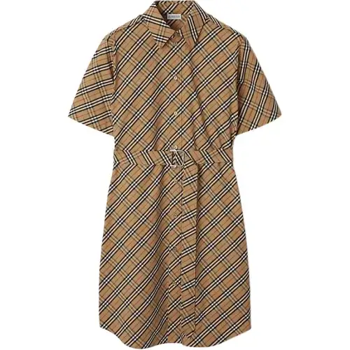 Burberry Checked Belted Short Sleeved Mini Dress