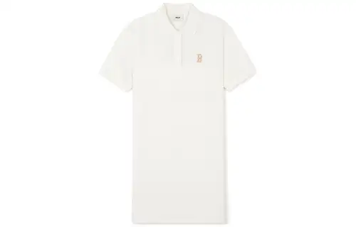 MLB Fashionable creamy short sleeve dress, with your logo imprint, loose straight fit, polo collar